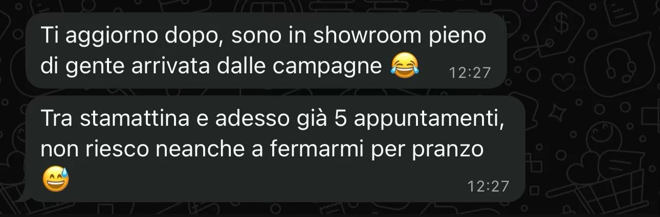 Showroom pieno di gente dalle campagne, 5 appuntamenti